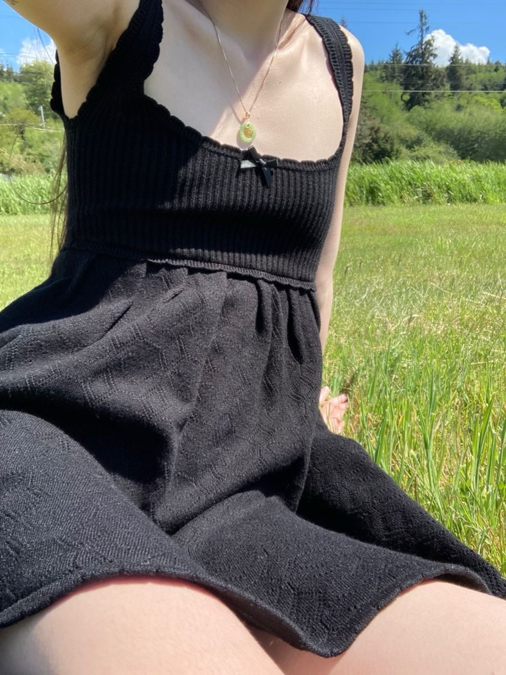 For love and lemons knit pointelle black babydoll dress